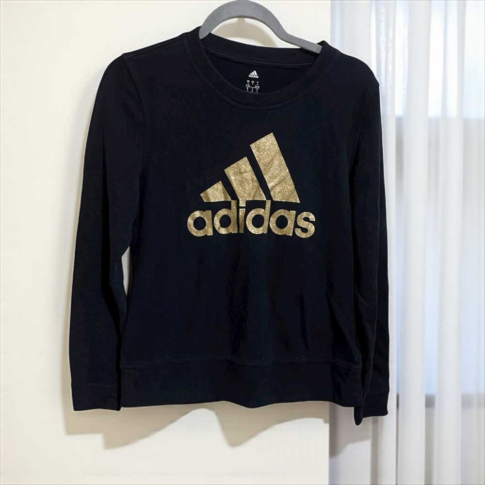 Adidas Black Gold Shimmer Glam Logo Crewneck Sweatshirt Sweater Size Small